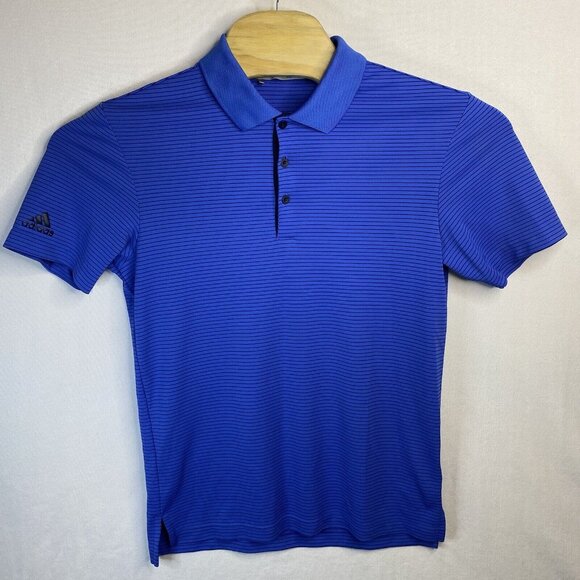 Adidas Men’s Short Sleeve Blue Striped Polo Small Shirt Golf - Picture 2 of 5